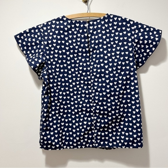Draper James Blue White Hearts Cloister Blouse Size 8 Flutter Sleeves - Picture 6 of 16